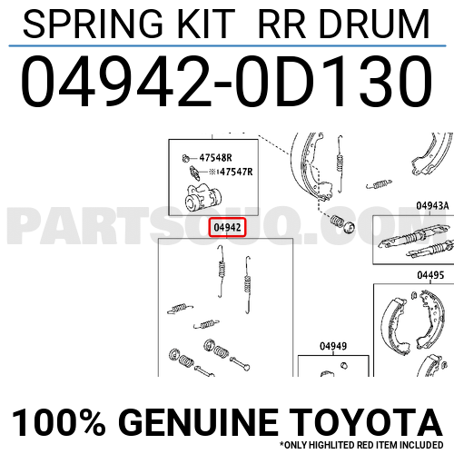 Toyota 049420D130, SPRING KIT RR DRUM