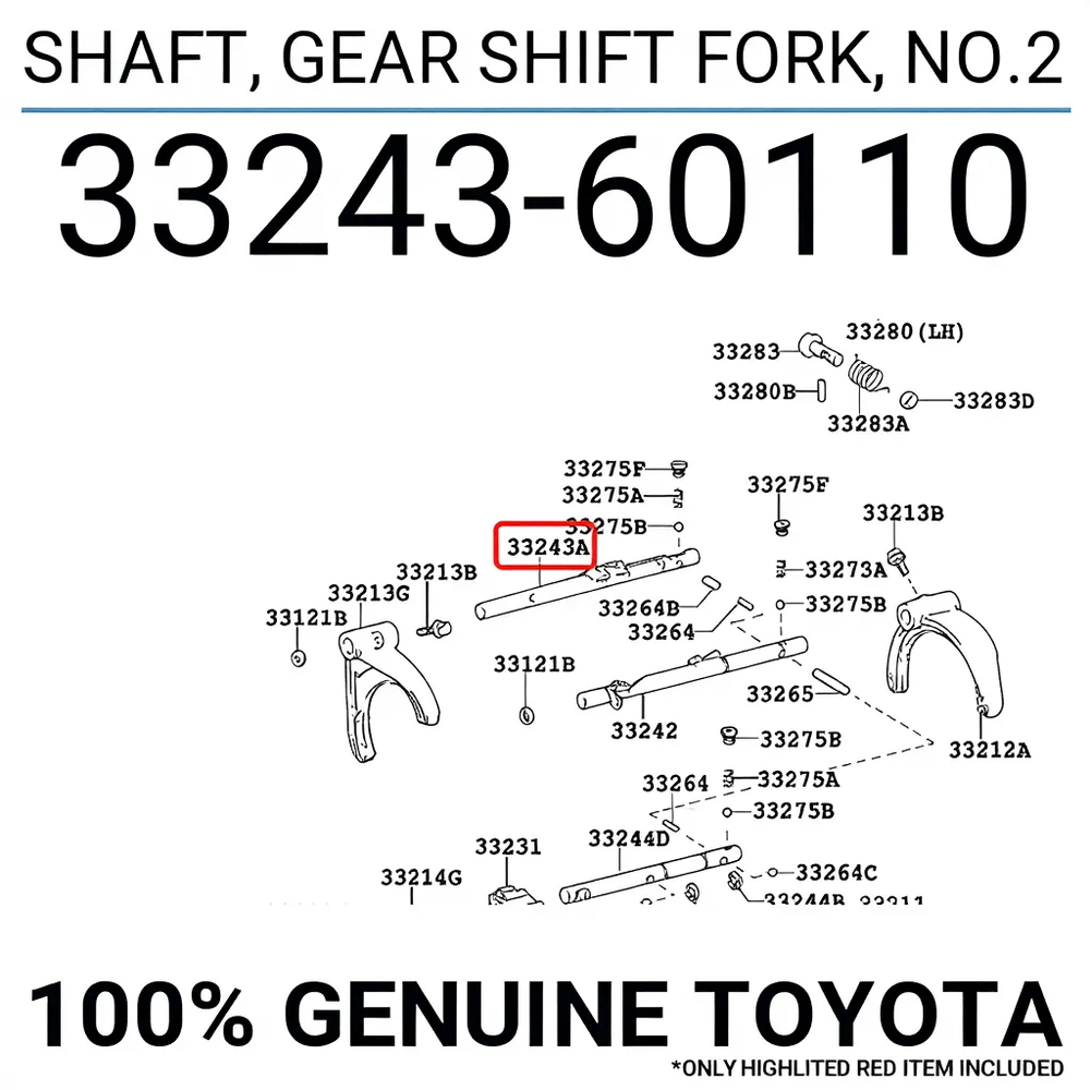SHAFT, GEAR SHIFT FORK, NO.2, Toyota 3324360110