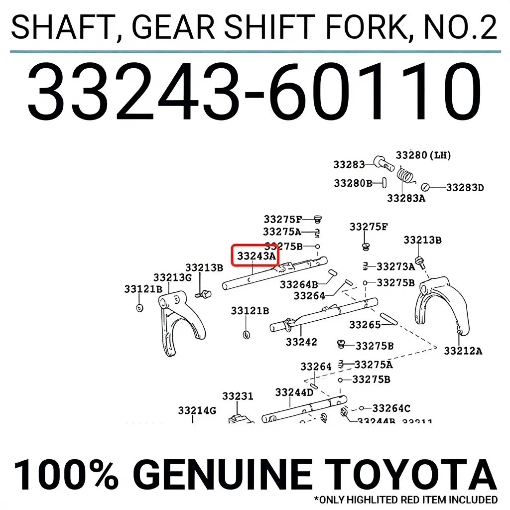 SHAFT, GEAR SHIFT FORK, NO.2, Toyota 3324360110