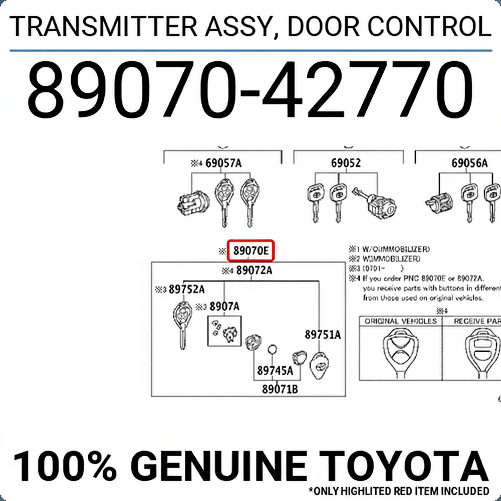 TRANSMITTER ASSY, DOOR CONTROL, Toyota 8907042770