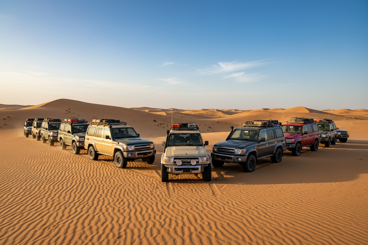 a group of lc70 serios standing powerful in desert